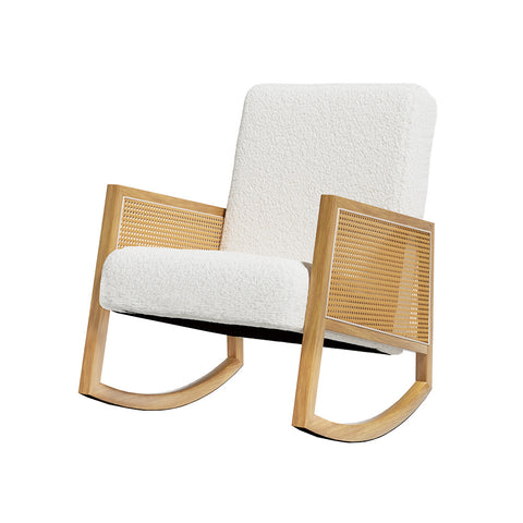 Elegant Boucle Rocking Armchair - White