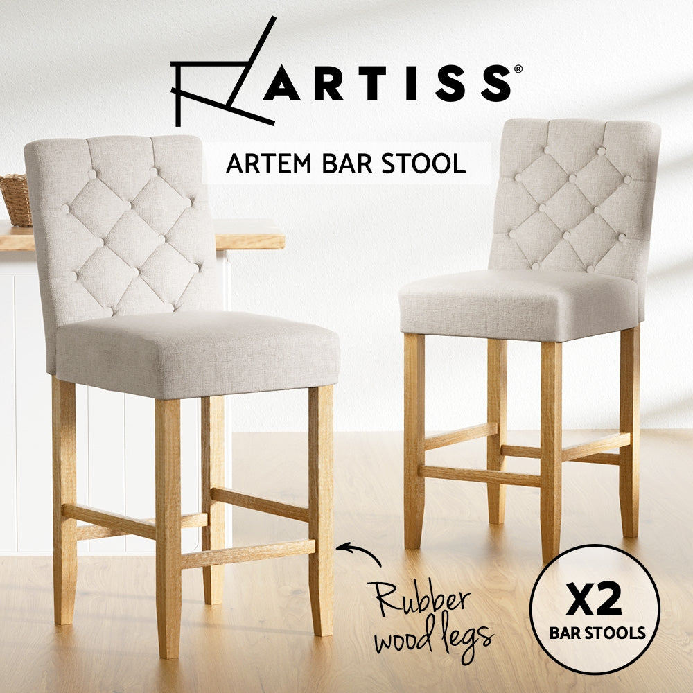 2x Bar Stools Linen Upholstered Chairs