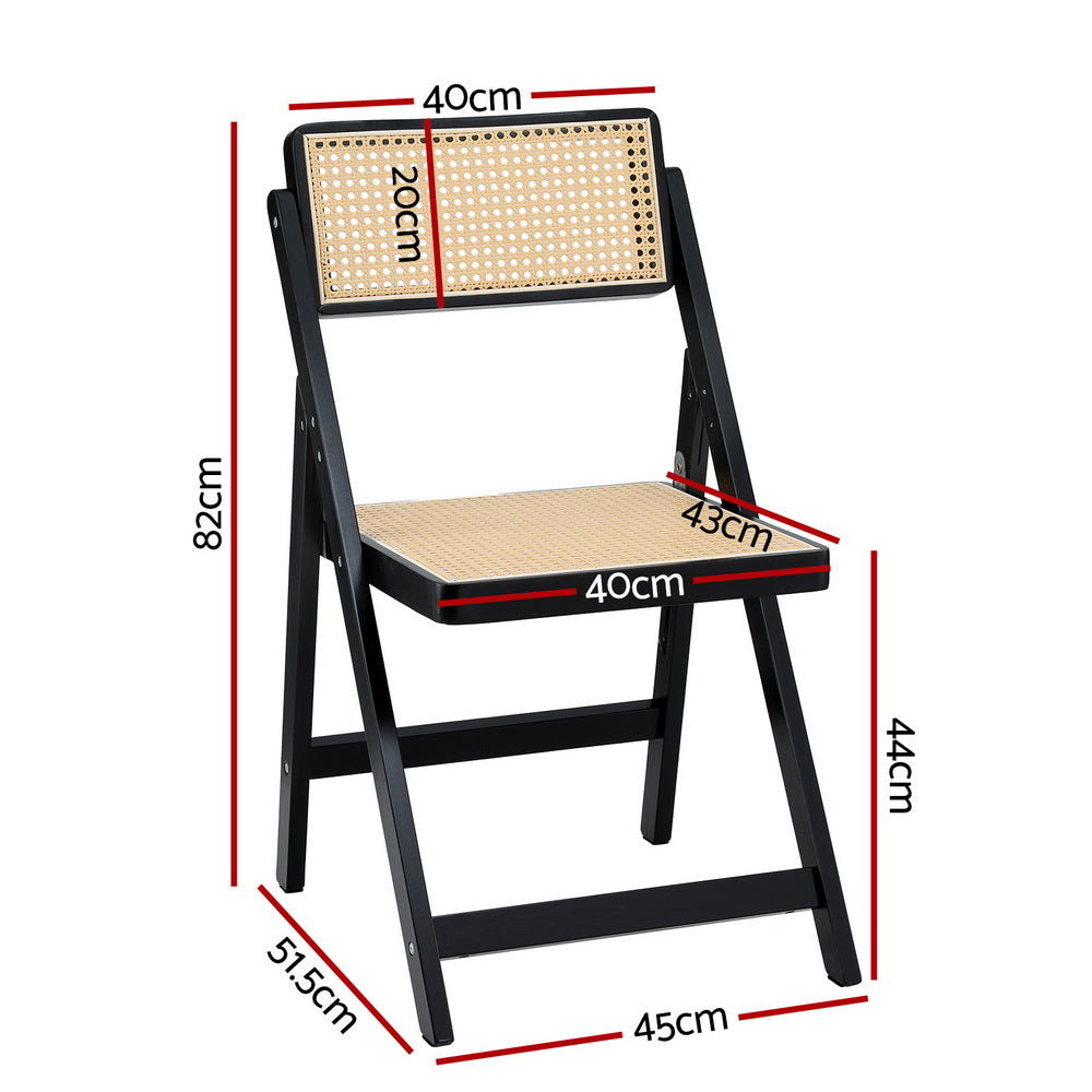 Wooden Rattan Dining Chair - Foldable - Black