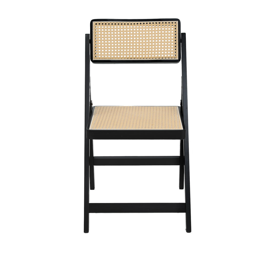 Wooden Rattan Dining Chair - Foldable - Black