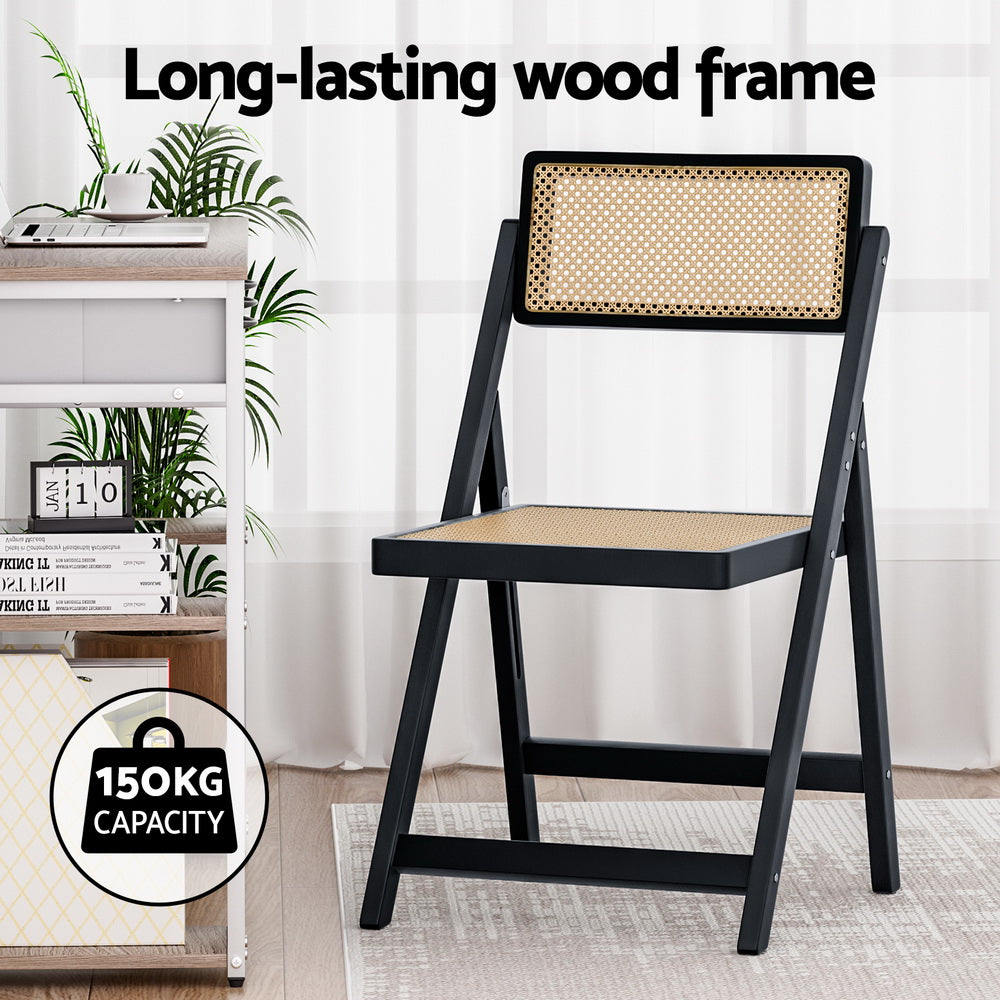 Wooden Rattan Dining Chair - Foldable - Black