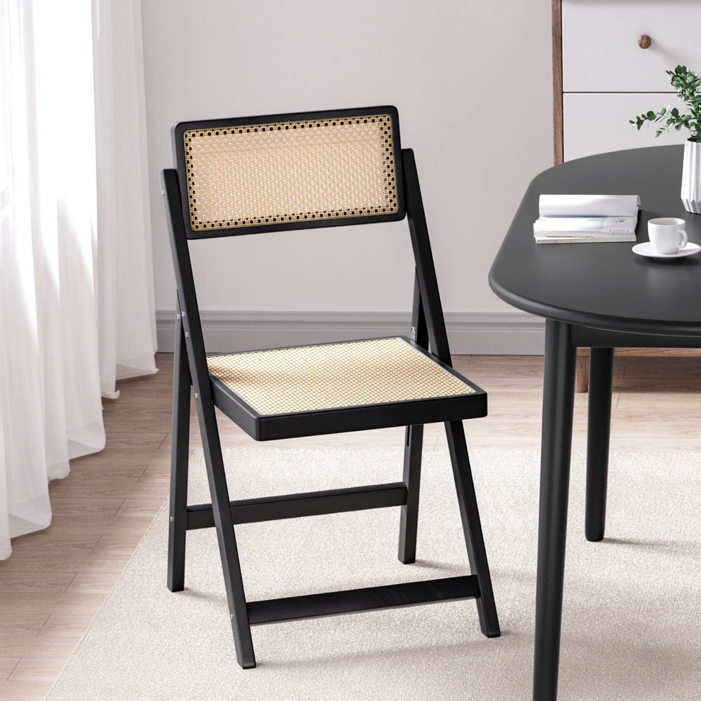 Wooden Rattan Dining Chair - Foldable - Black