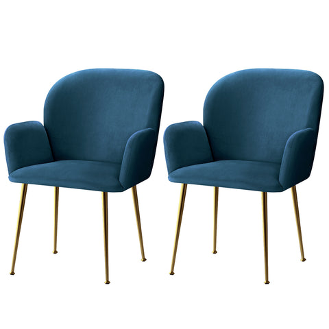 Dining Chairs Set Of 2 Velvet Armchair Blue