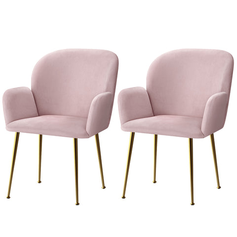 Dining Chairs Set Of 2 Velvet Armchair Pink