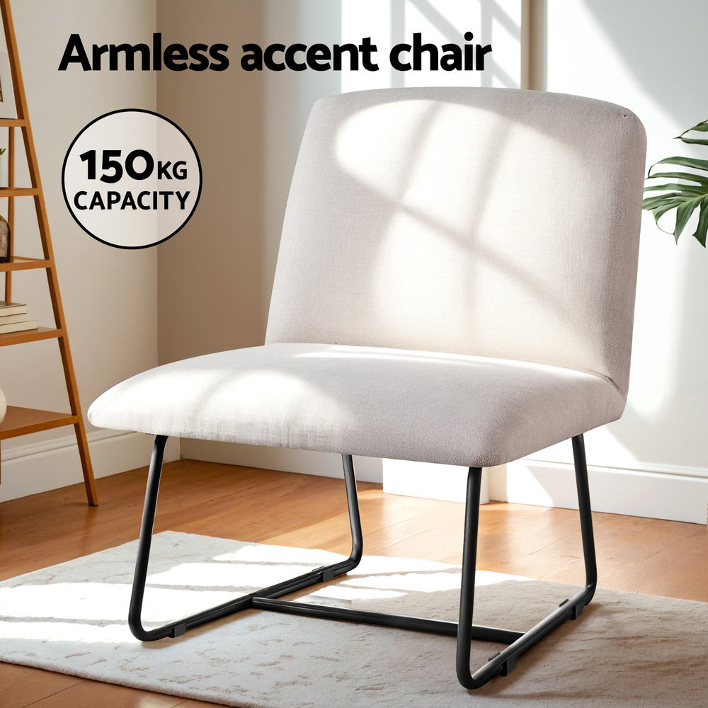 Accent Chair Armless Armchair Sled Cross Leg Beige