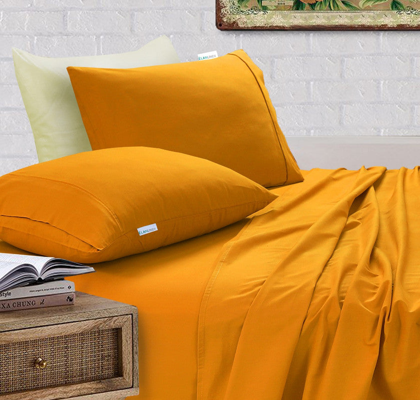 Mustard King Single Bed Sheets Set - 500Tc Egyptian Cotton