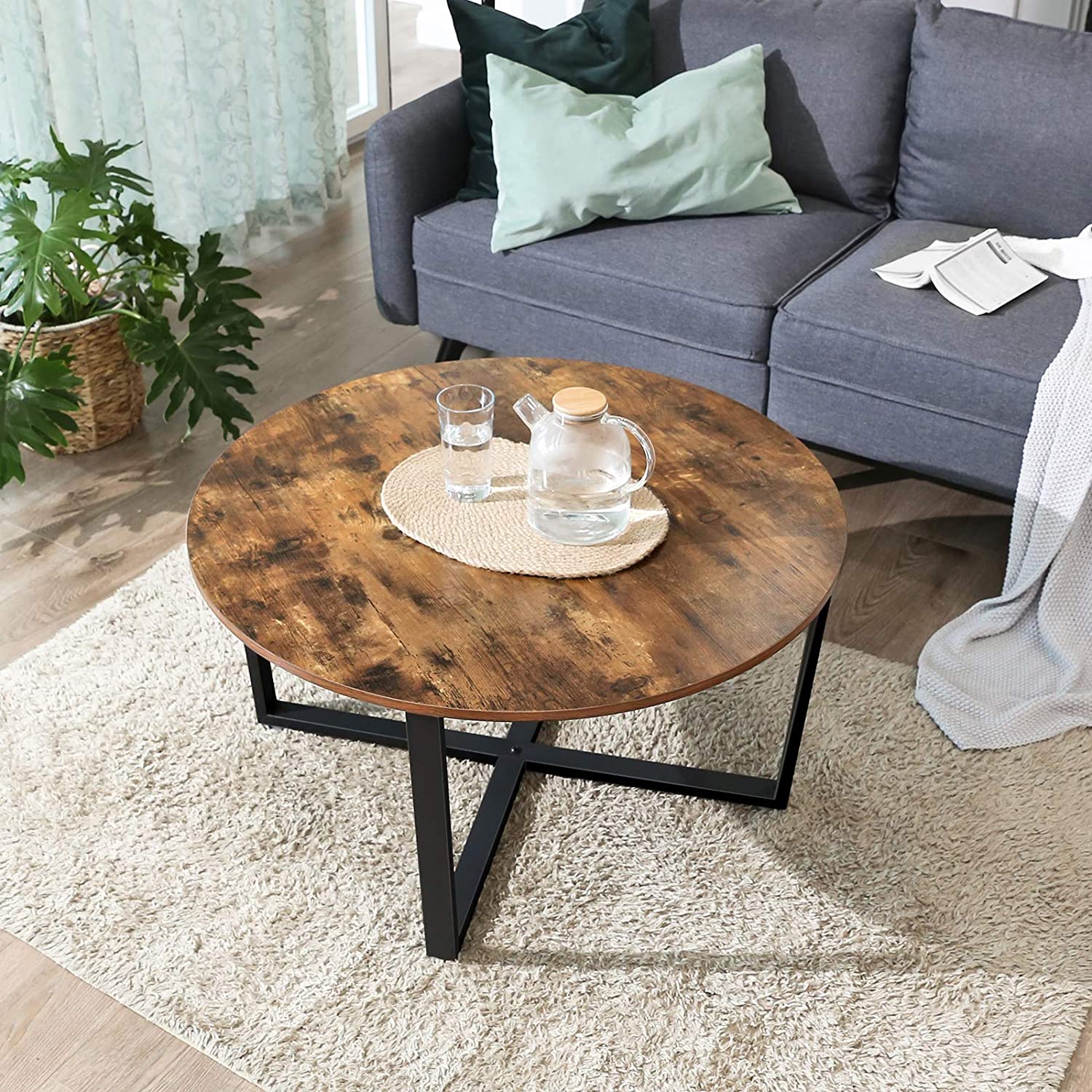 Round Coffee Table Rustic Brown And Black