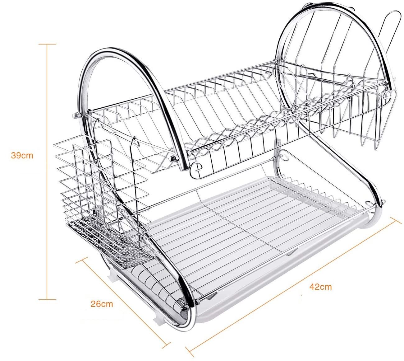 Metal Dish Drying Rack Kitchen-2-Tier With Drain Board