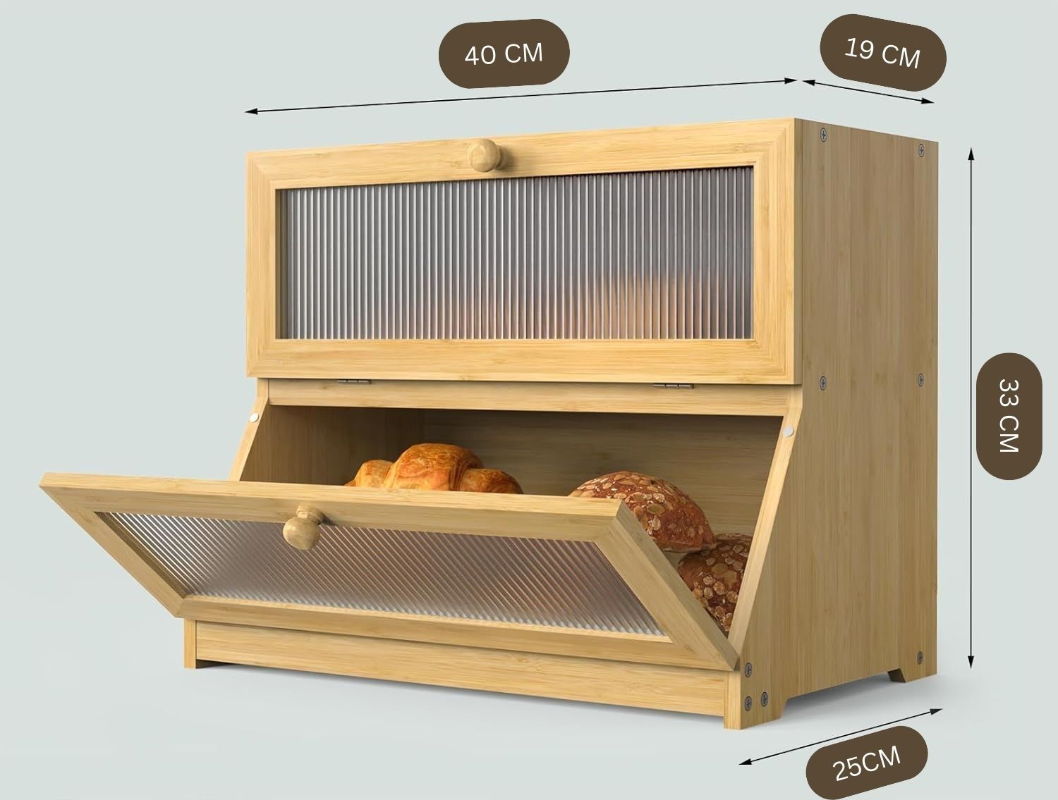 Stylish Double-Layer Bamboo Bread Box - Clear Window