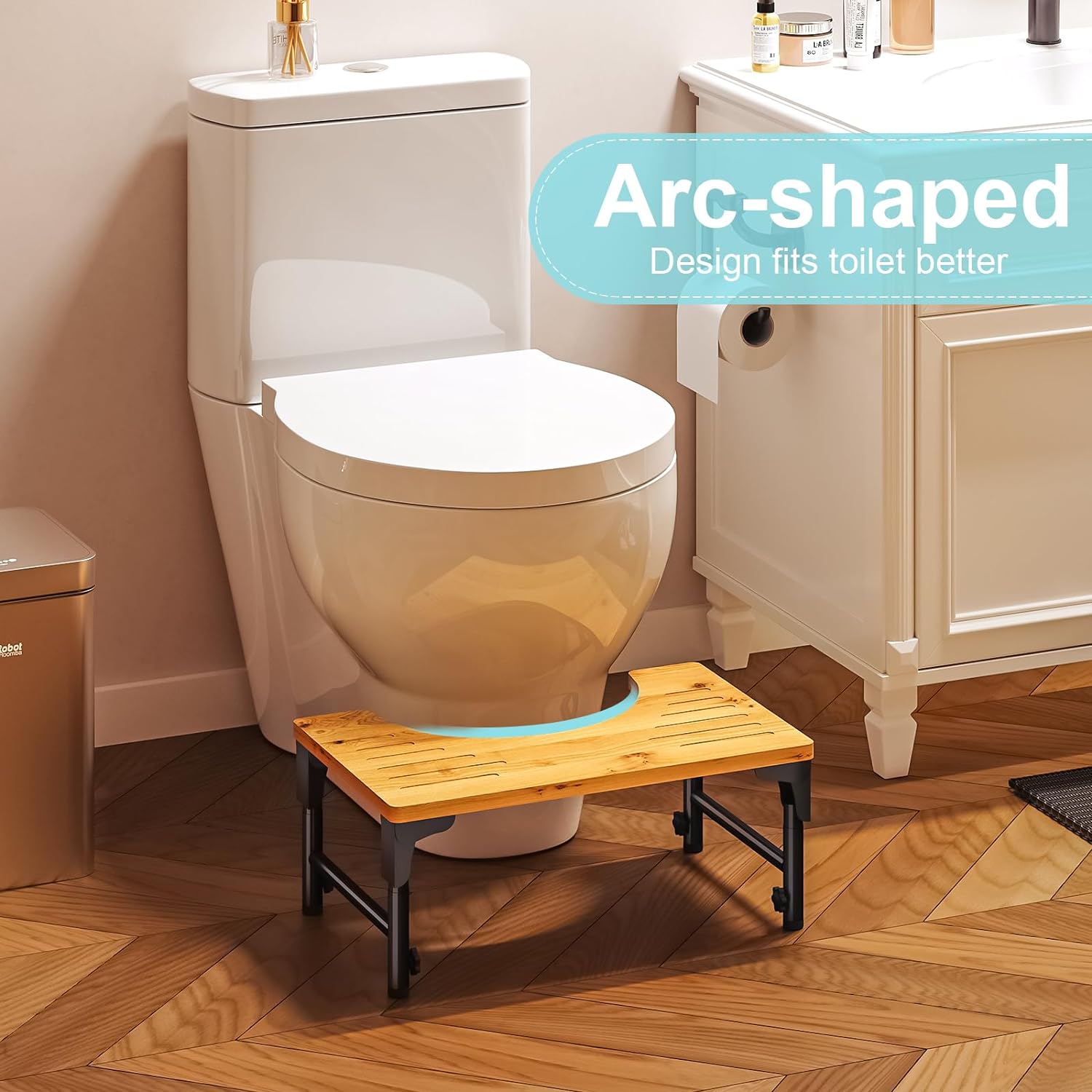 Foldable Bamboo Toilet Stool - Adjustable Height