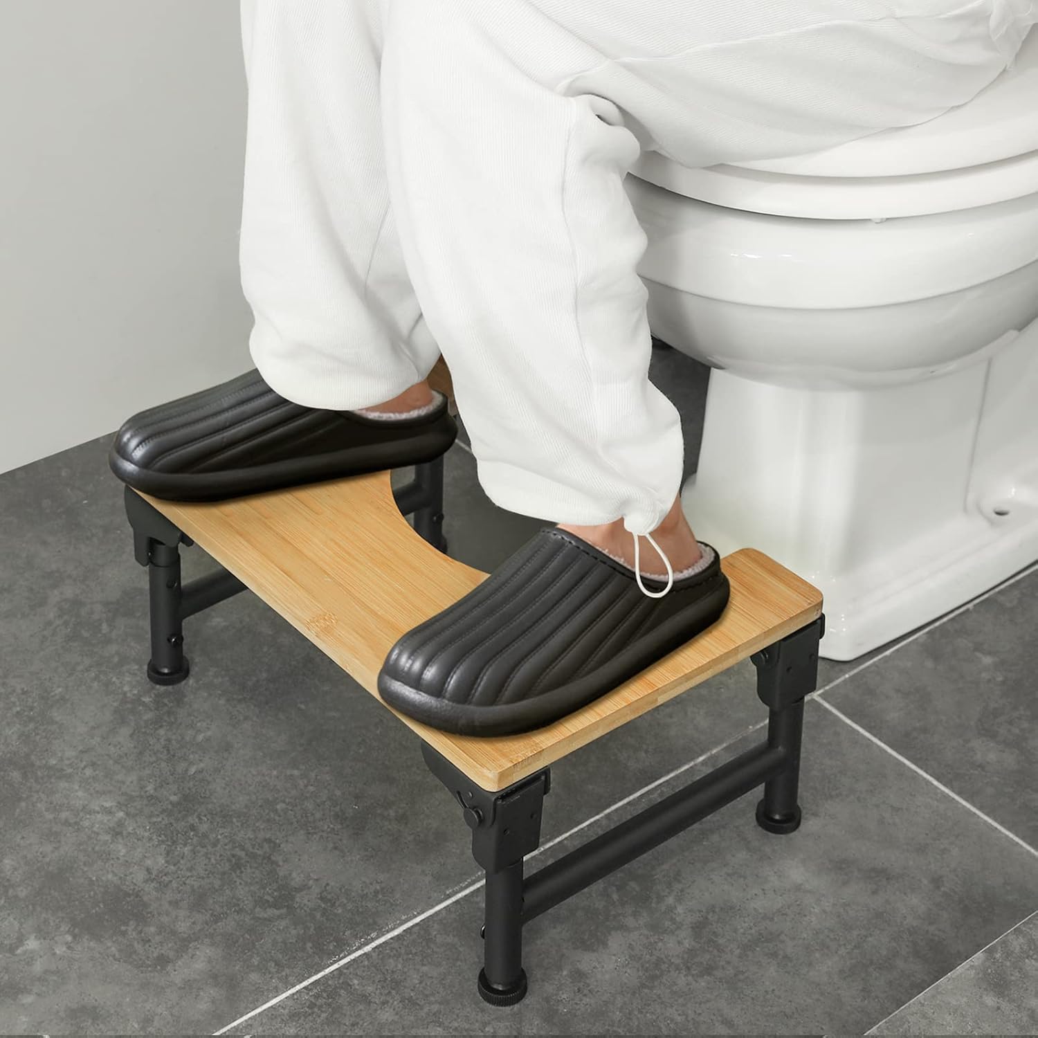 Foldable Bamboo Toilet Stool - Adjustable Height