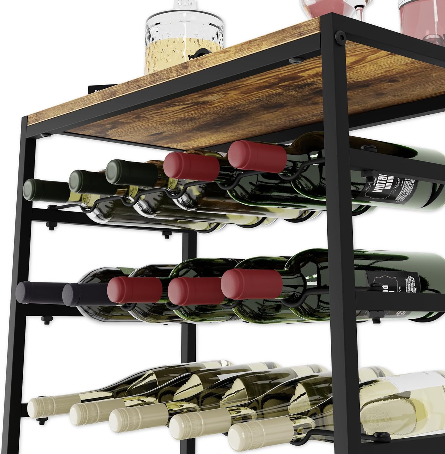 Heavy-Duty 6-Tier Wine Rack - 30 Bottle Storage Wooden Countertop