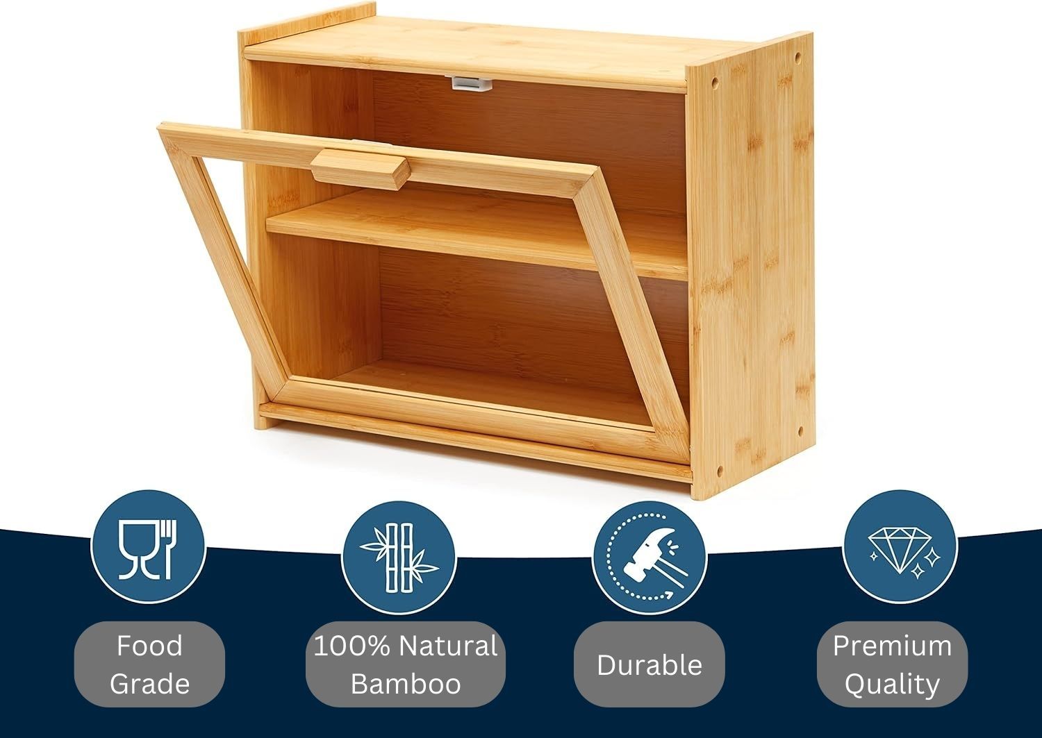 Stylish Bamboo Bread Box - Double Layer with Transparent Window