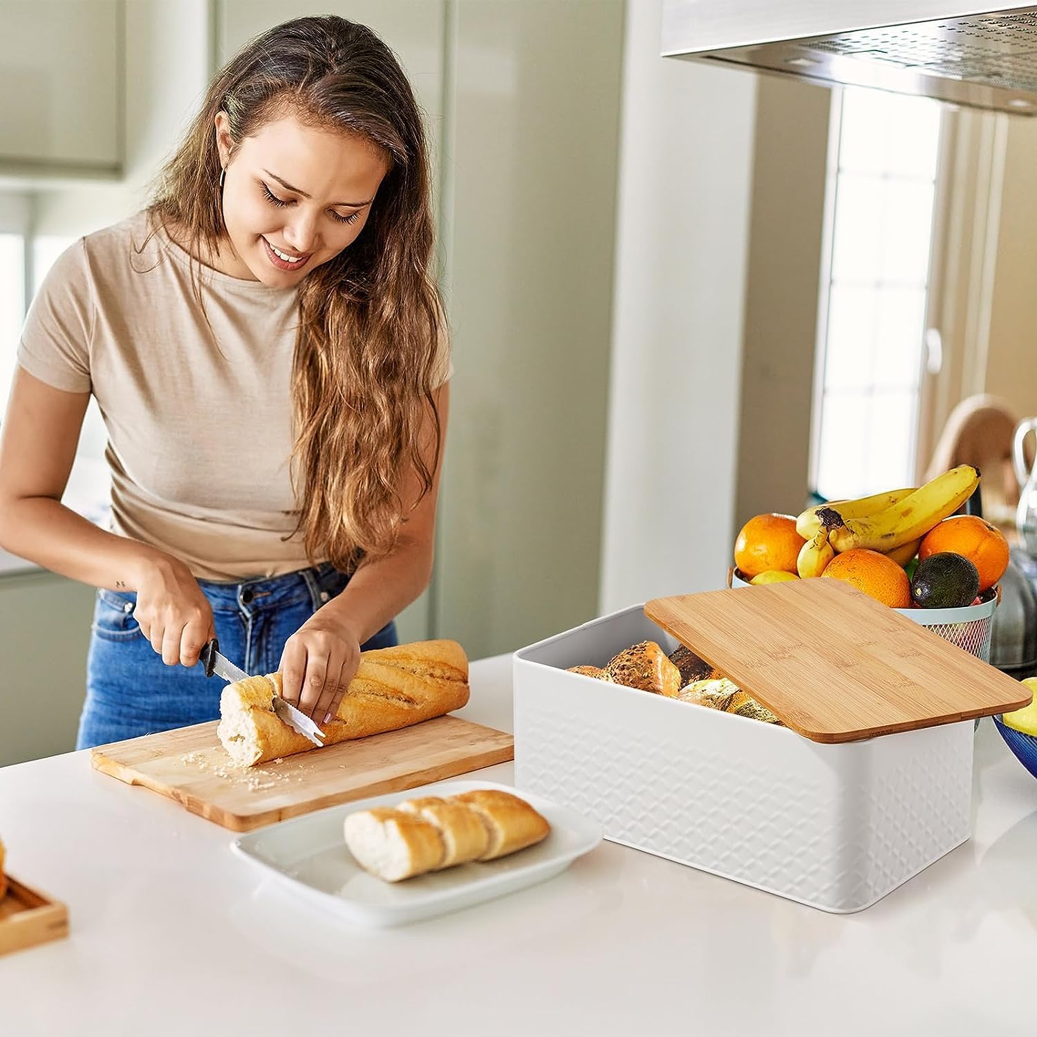 Bamboo Bread Bin with Lid - Kitchen Countertop