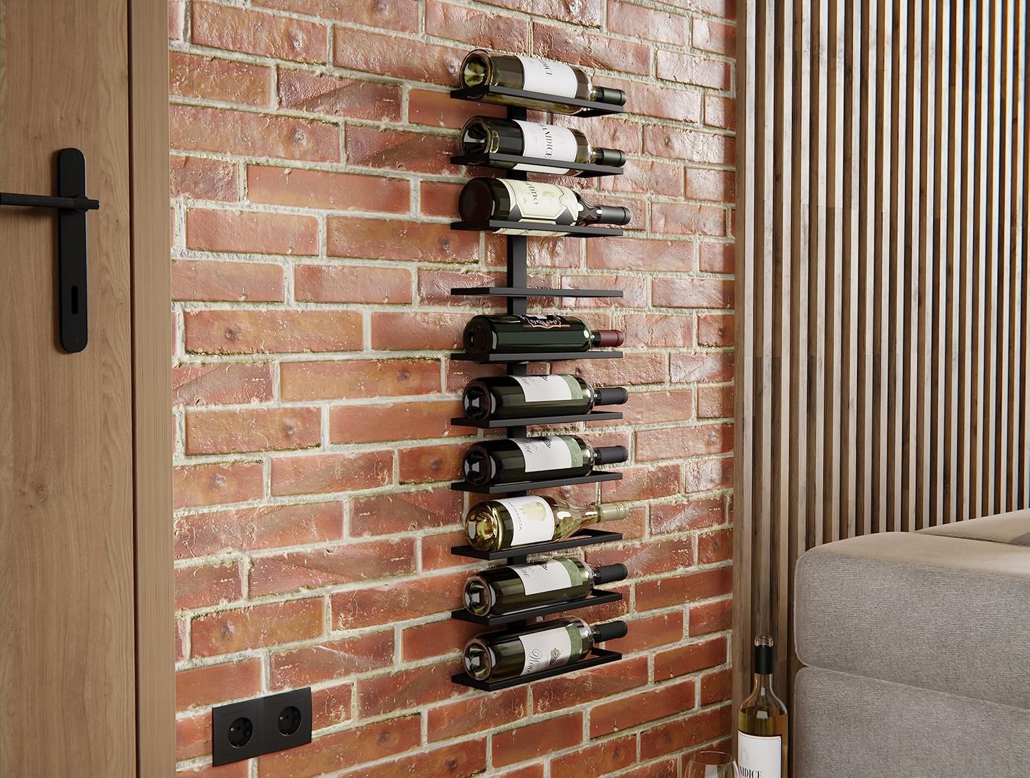 Stylish Metal Wall Wine Rack - Holds 10 Bottles