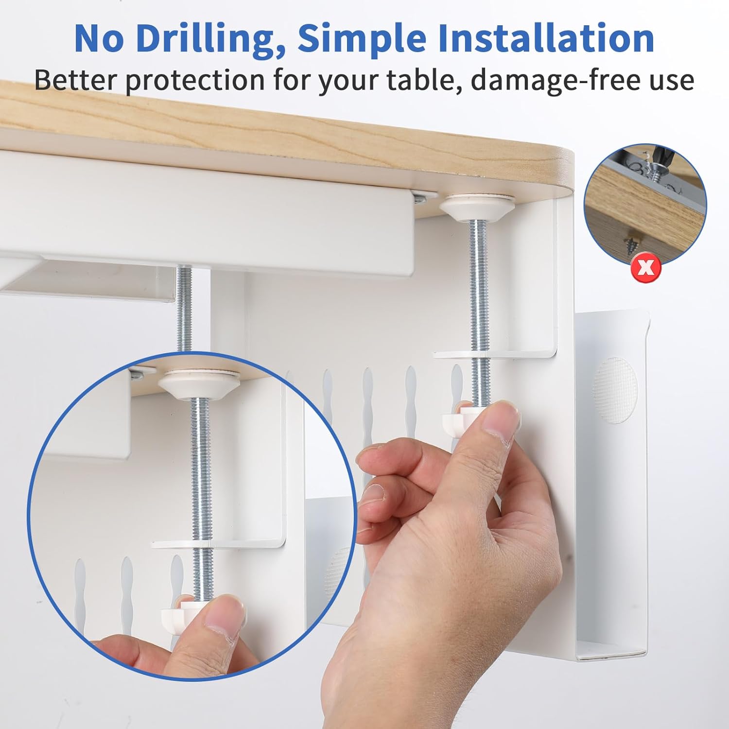 Modern Laptop Holder with Cable Tray - No-Drill Under Desk Storage