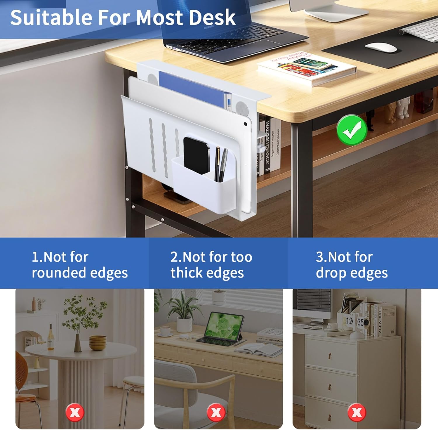 Modern Laptop Holder with Cable Tray - No-Drill Under Desk Storage