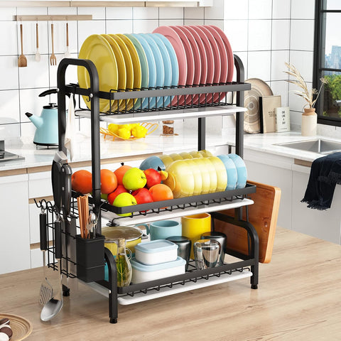 Durable 3-Tier Dish Drying Rack - Utensil & Cutting Board Holder