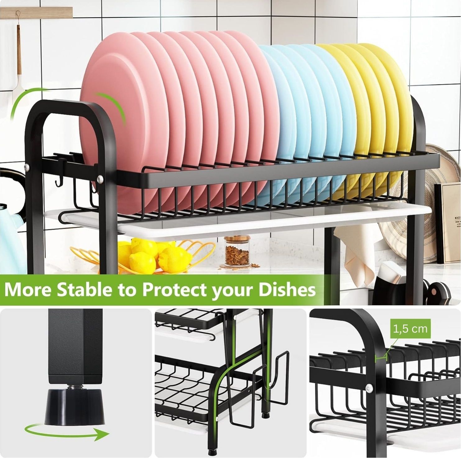 Durable 3-Tier Dish Drying Rack - Utensil & Cutting Board Holder