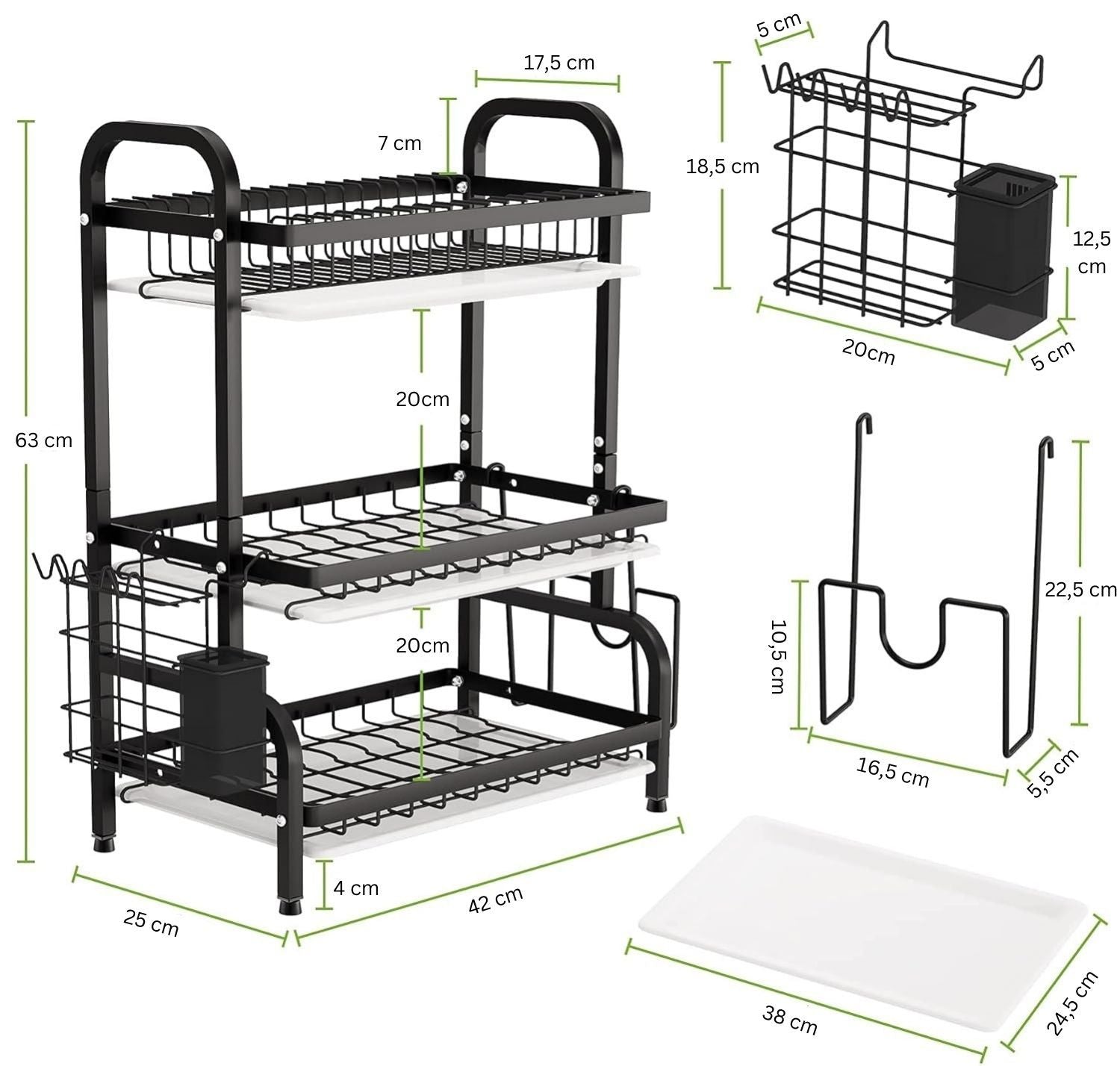 Durable 3-Tier Dish Drying Rack - Utensil & Cutting Board Holder