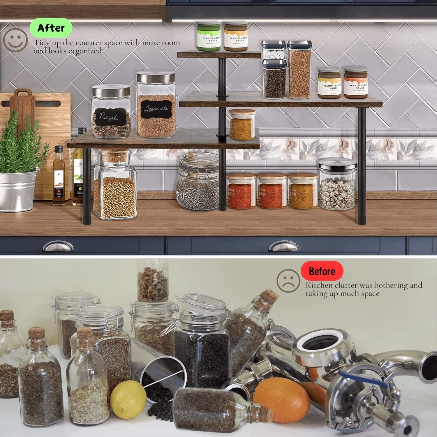 Versatile 3-Tier Wooden Corner Shelf - Kitchen Spice Rack