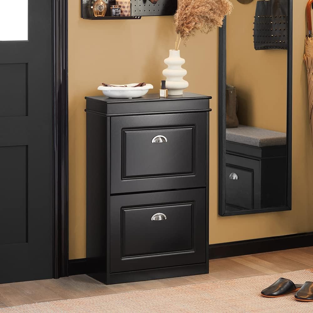 Shoe Cabinet 2 Drawers Storage Cupboard Black