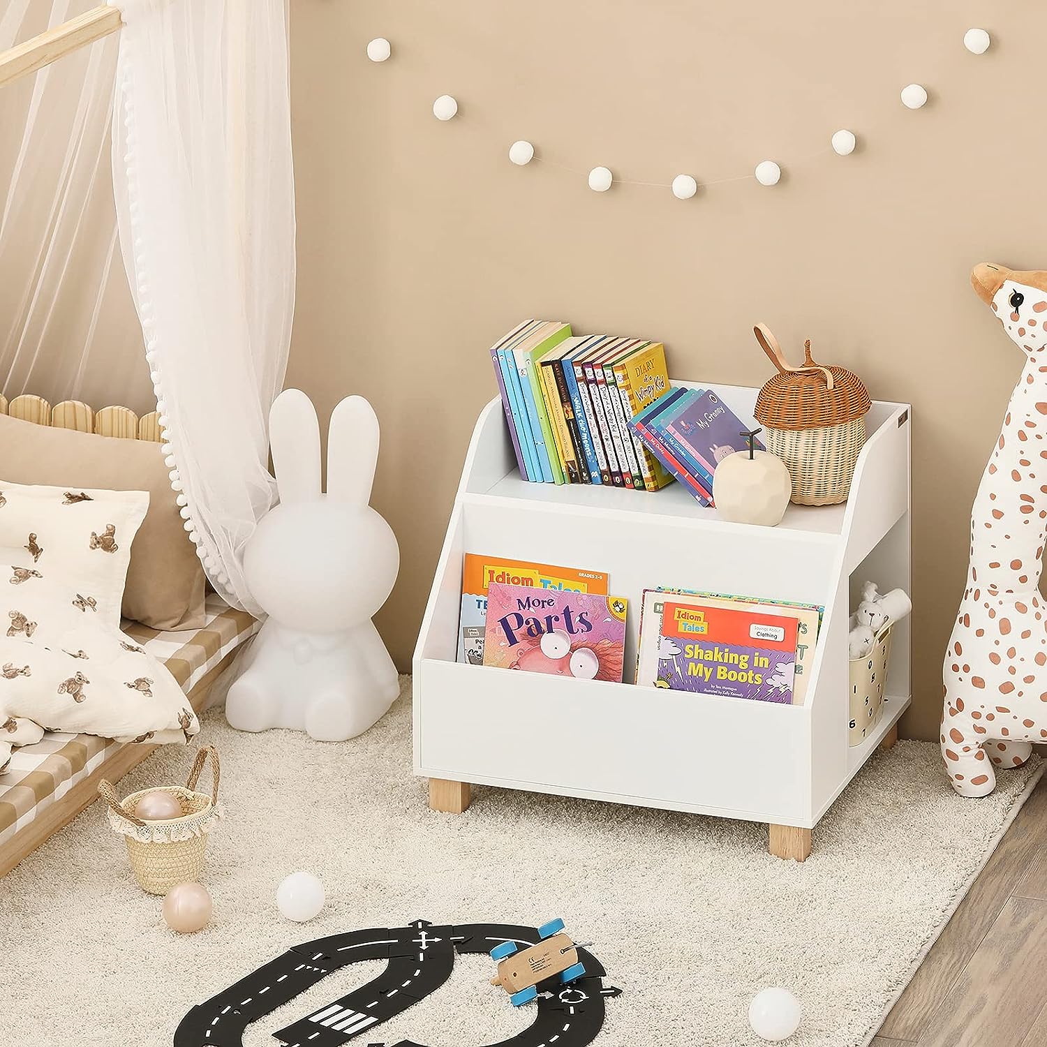 Kids Storage Bookcase 3 Compartments, White