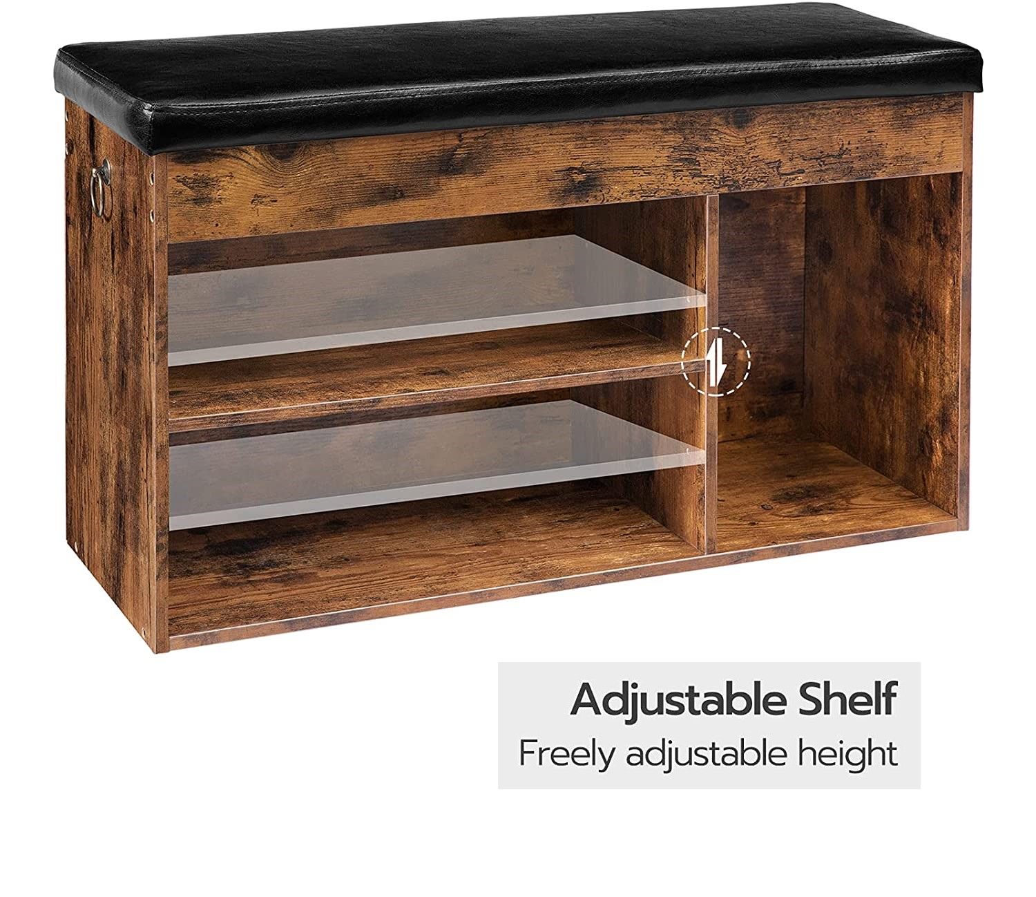 Shoe Storage Bench with Padded Cushion & Adjustable Shelf - Entryway & Living Room