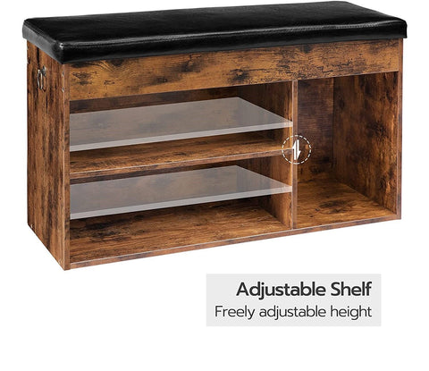 Shoe Storage Bench with Padded Cushion & Adjustable Shelf - Entryway & Living Room