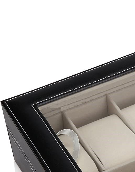 Black Pu Leather Watch Organizer Display Storage Box Cases (12 Slots)