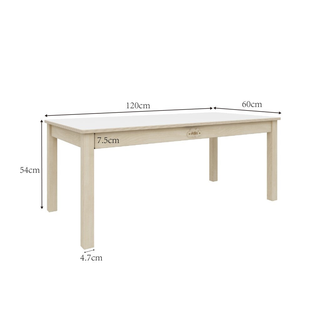 Kids Birch and White Rectangular Table - H54cm