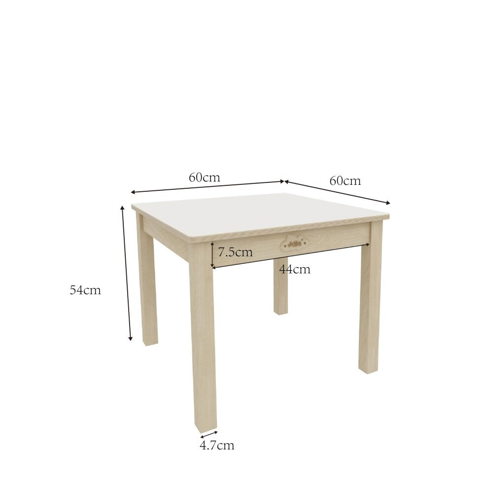 Kids Birch Plywood White Square Table - H54cm