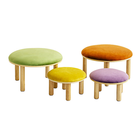 Kids 4 Colour Round Velvet Ottoman Set of 4