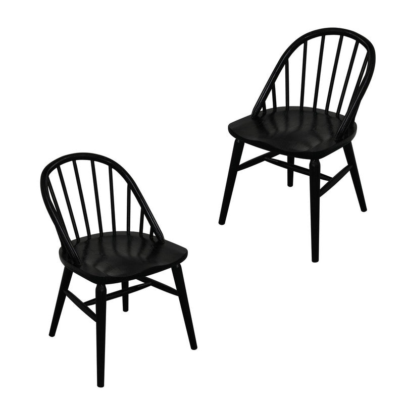 2x Solid Oak Dining Chair - (Black)