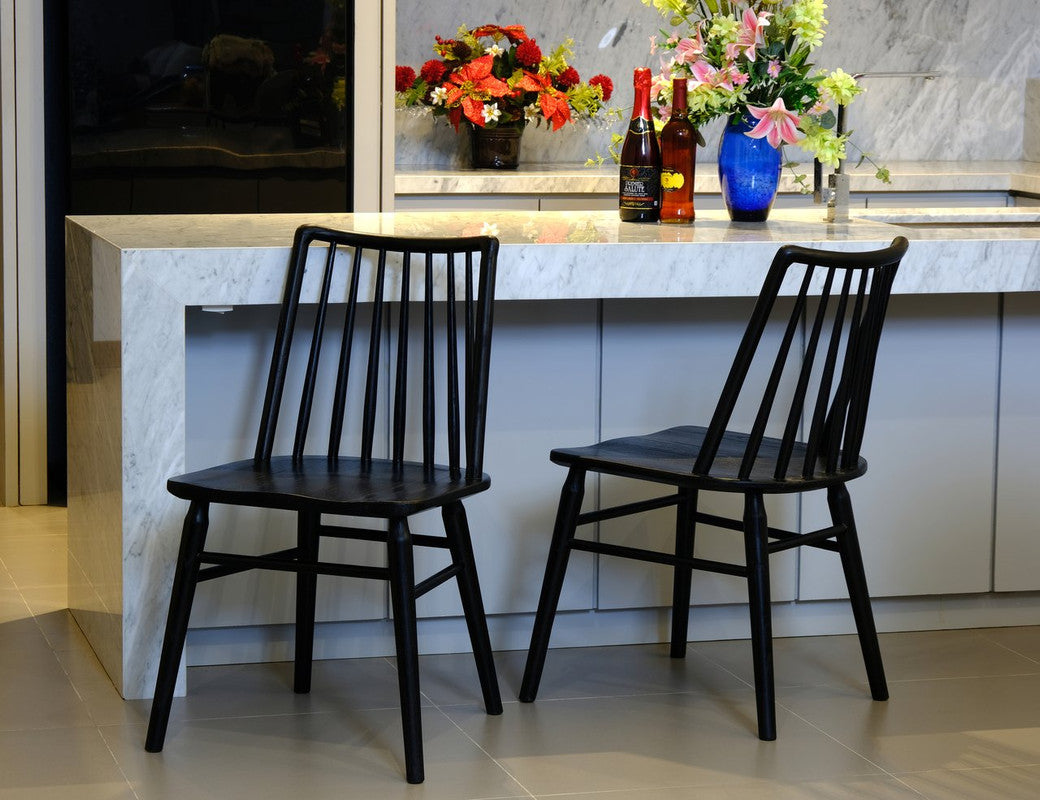 Modern Solid Oak Dining Chair - Set of 2 (Black)