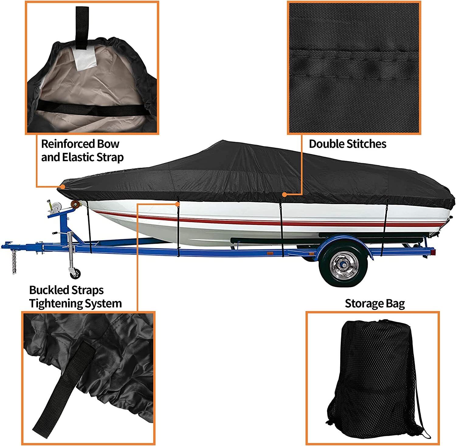 Heavy-Duty Marine Boat Cover - Trailerable 5.2M-5.8M 420D