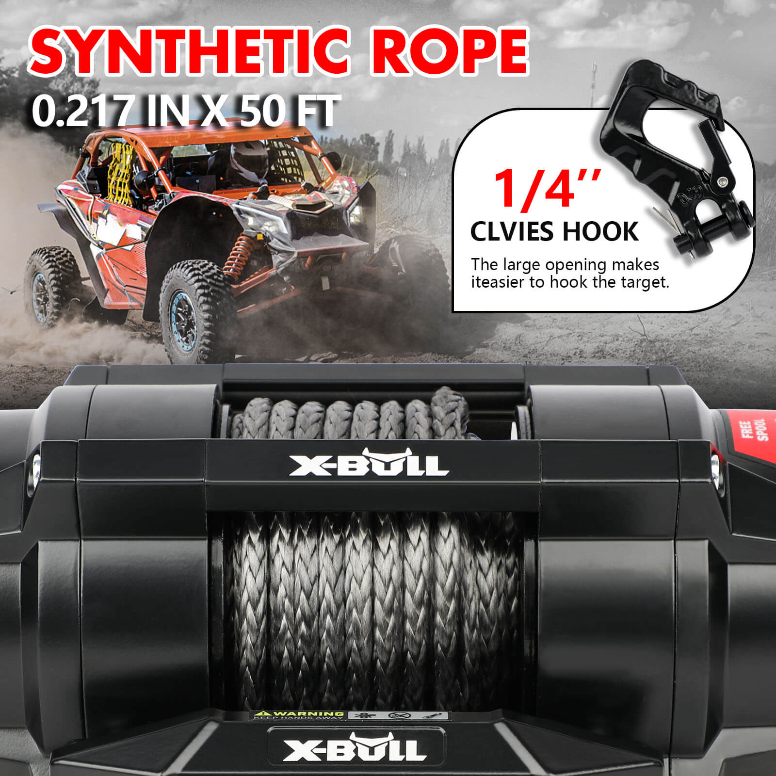 5000LBS 12V Electric Winch with Synthetic Rope