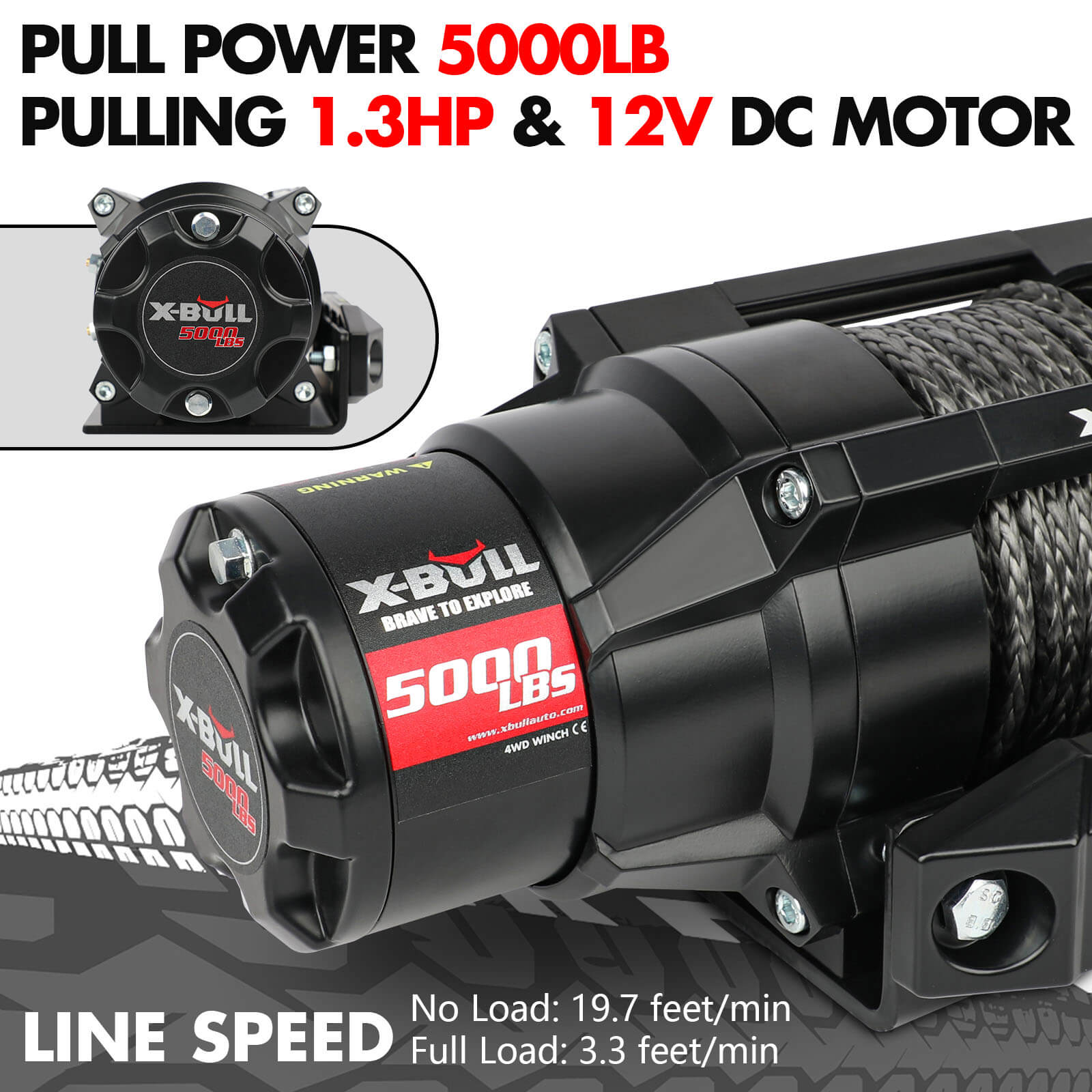 5000LBS 12V Electric Winch with Synthetic Rope