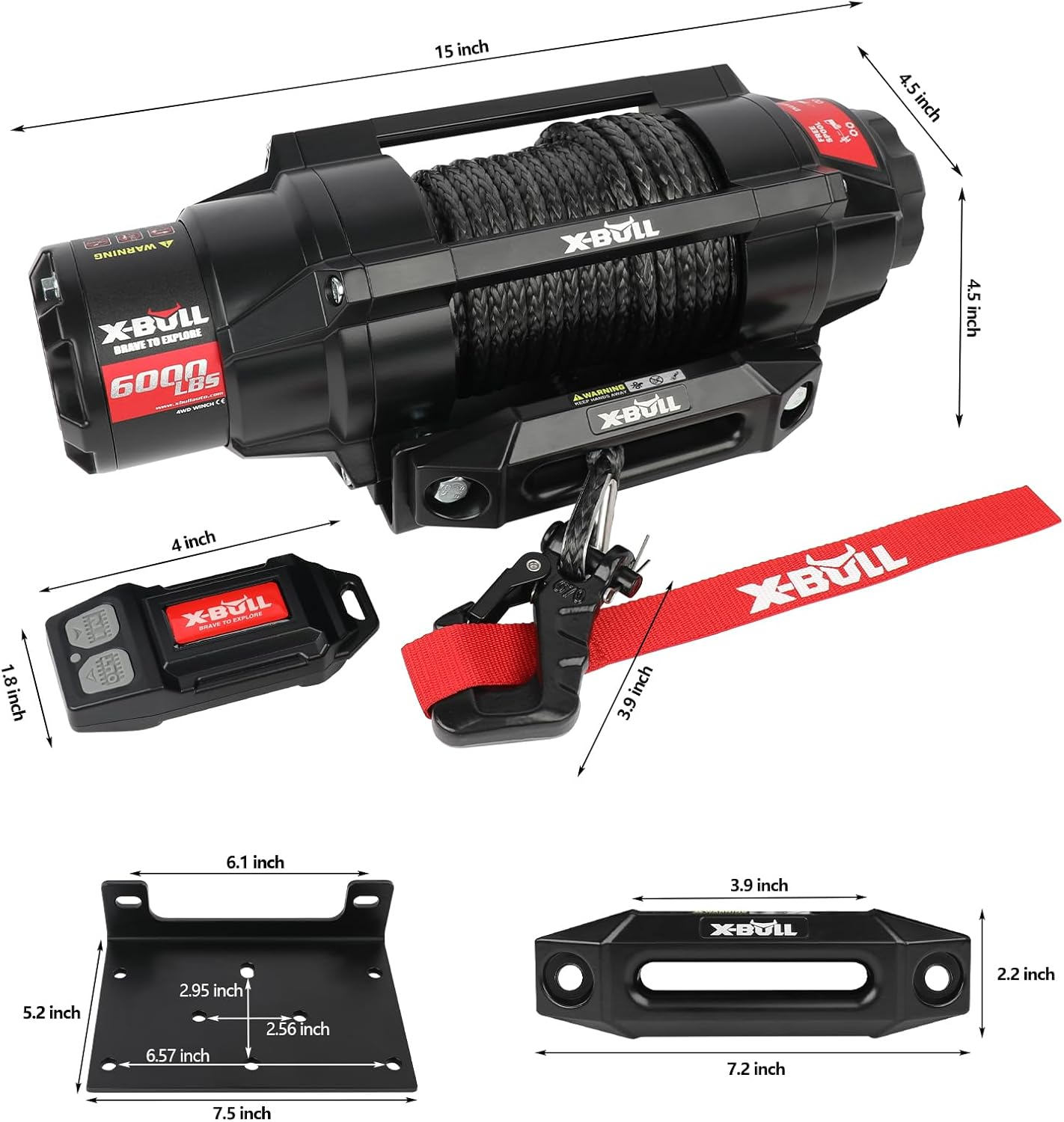 Heavy-Duty 6000lbs Electric Winch - 12V Synthetic Rope