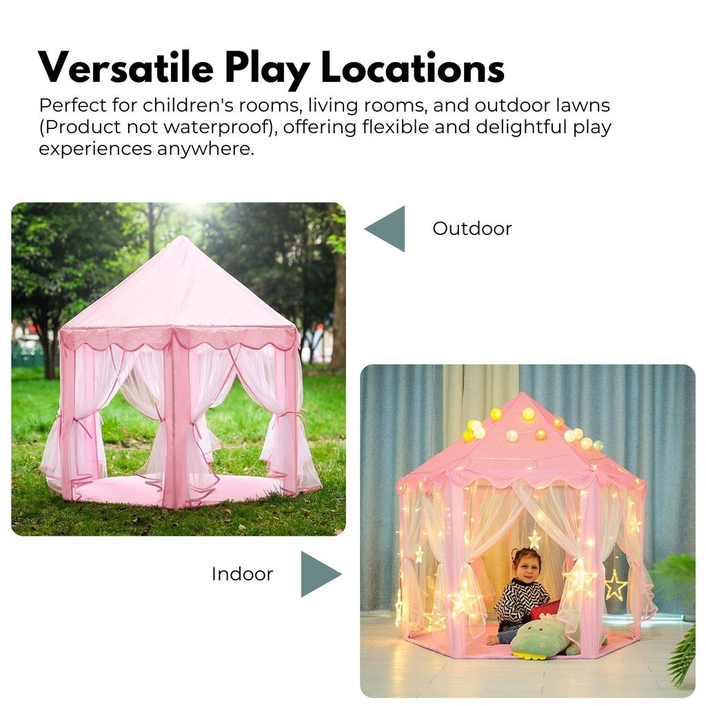 Kids Hexagonal Tent (Pink with LED Lights)