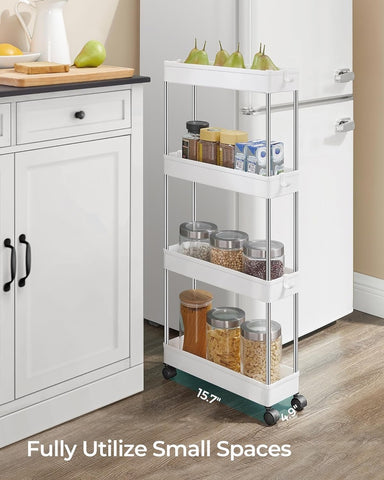 4-Tier Slide Out Slim Rolling Storage Cart White