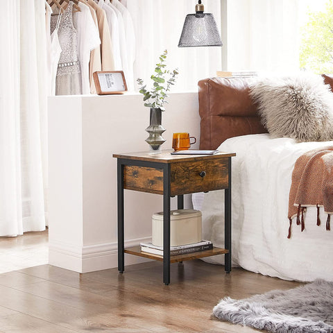 End Table With Drawer And Shelf Rustic Brown And Black