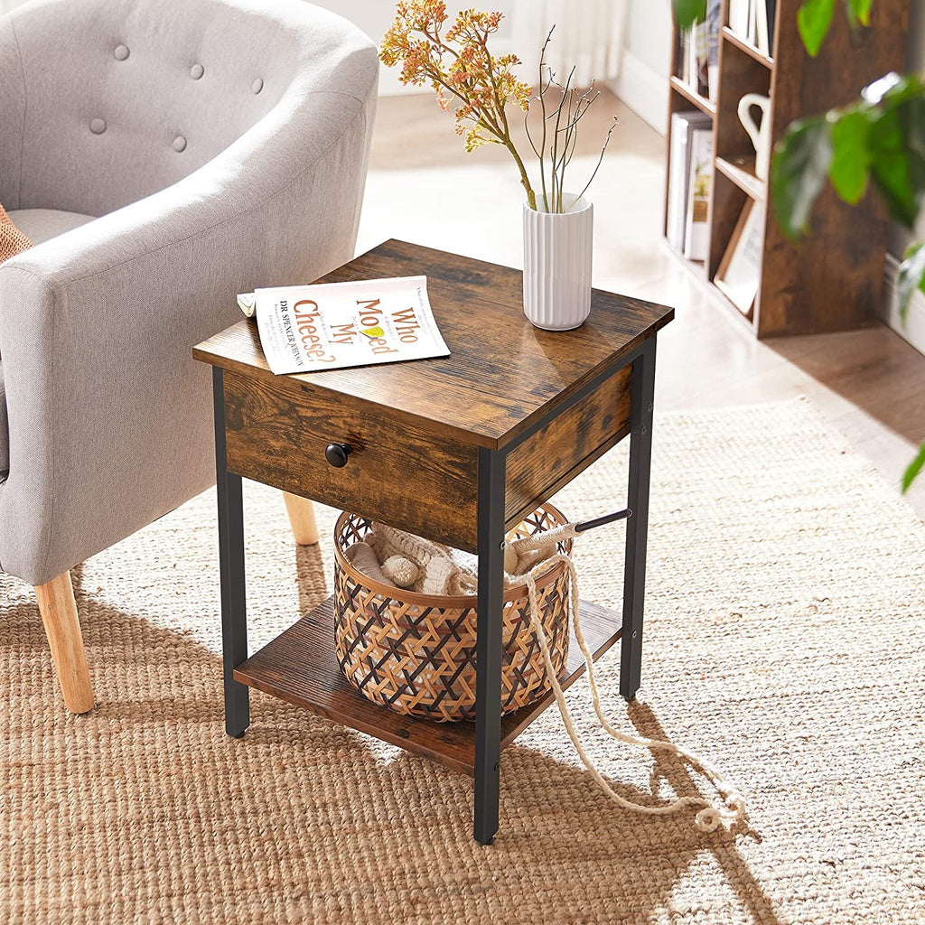 End Table With Drawer And Shelf Rustic Brown And Black