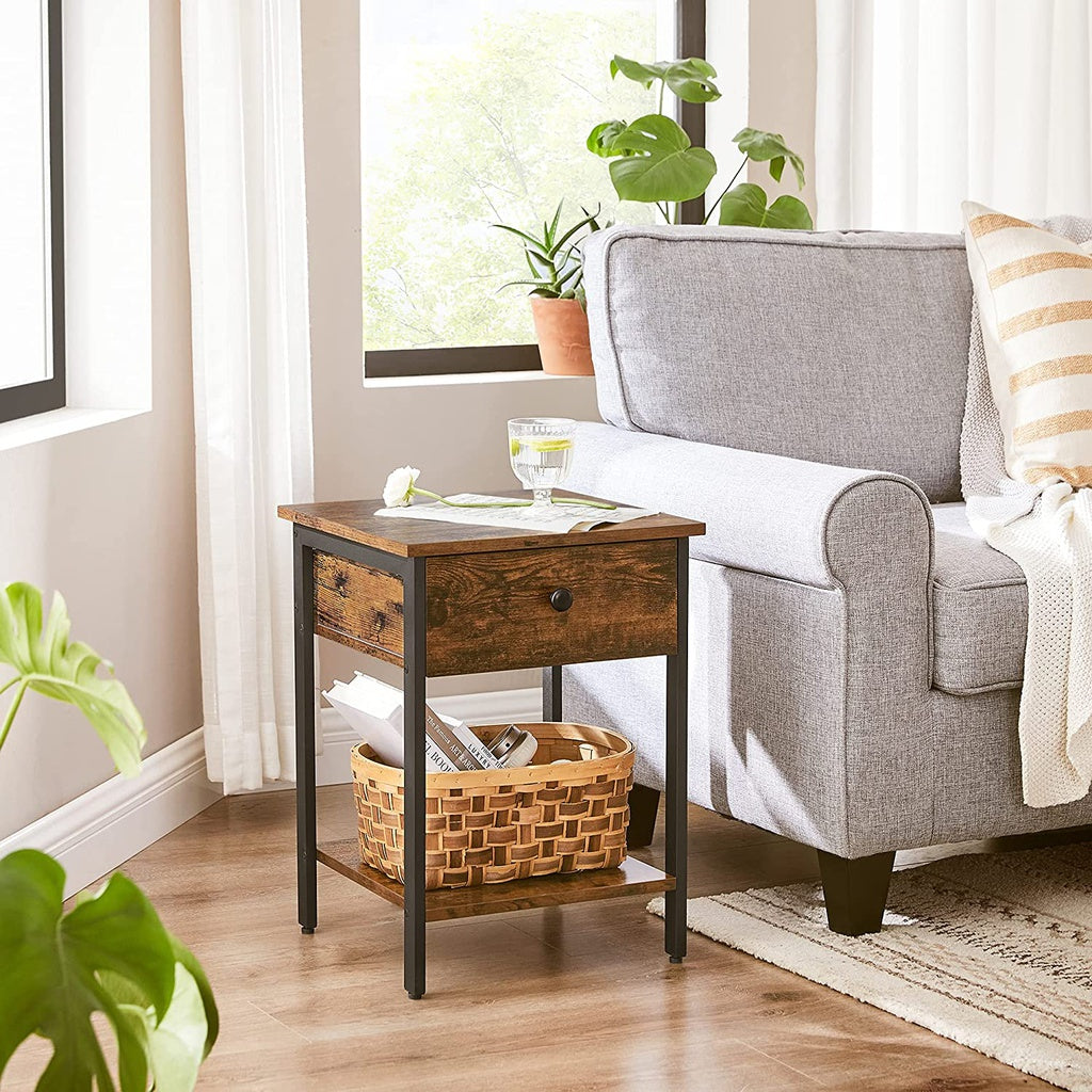 End Table With Drawer And Shelf Rustic Brown And Black