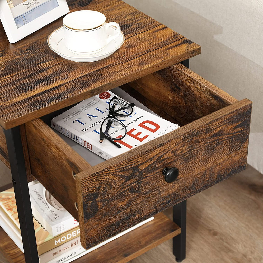 End Table With Drawer And Shelf Rustic Brown And Black