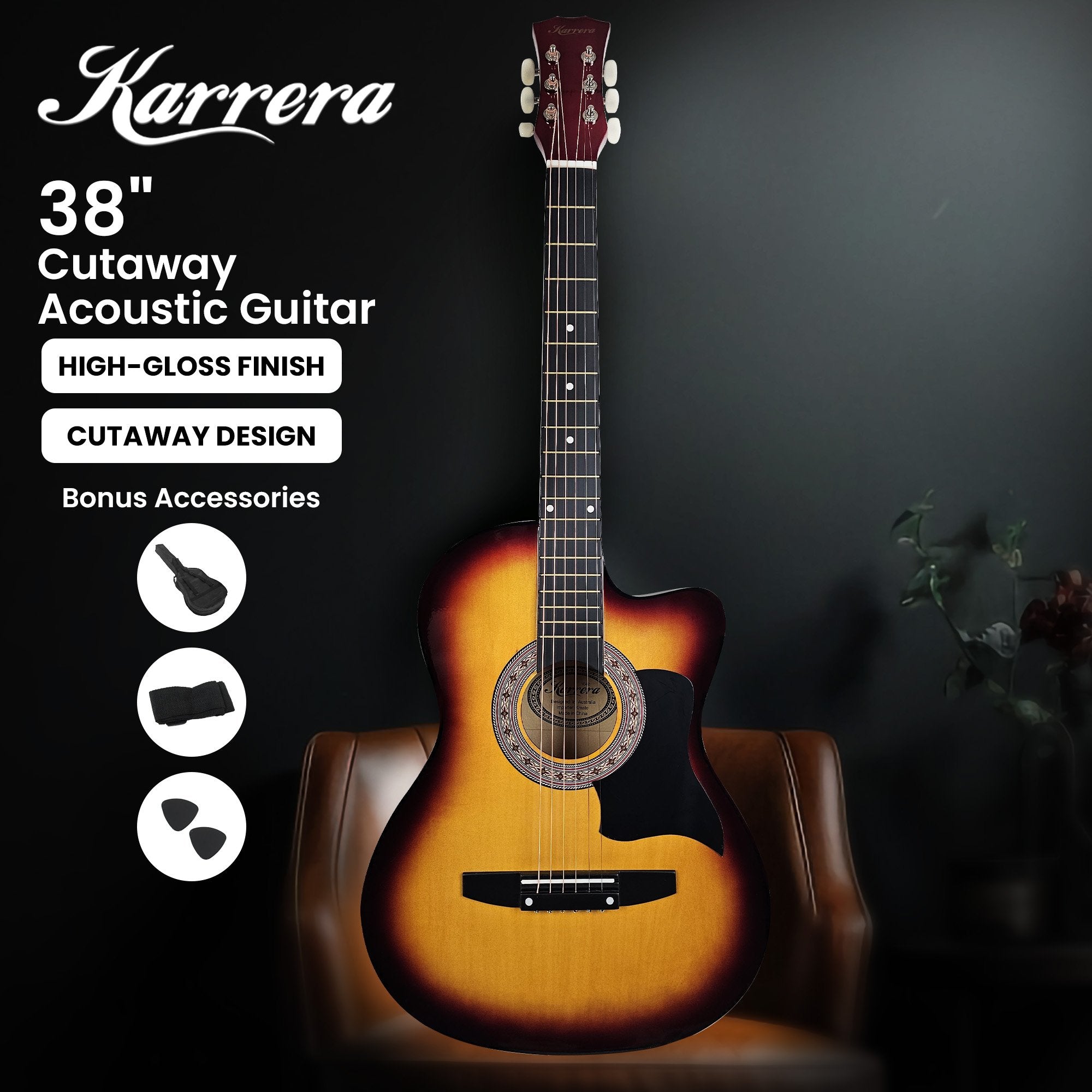 38-Inch Acoustic Guitar with Steel Strings & Carry Bag