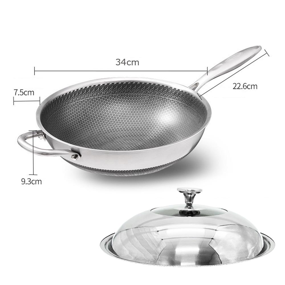 Stainless Steel 34Cm Non-Stick Stir Fry Cooking Wok Pan With Lid Double Sided