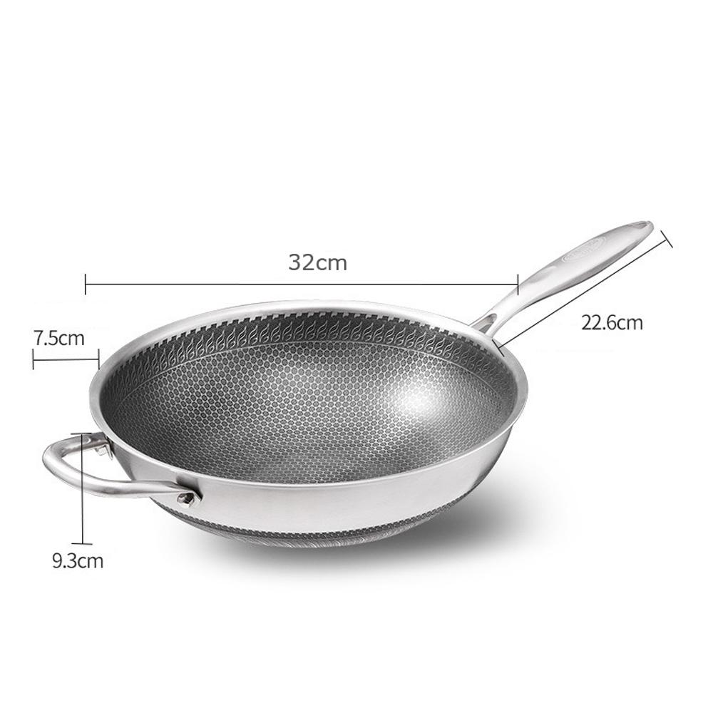 32Cm Stainless Steel Non-Stick Stir Fry Cooking Wok Pan With Lid