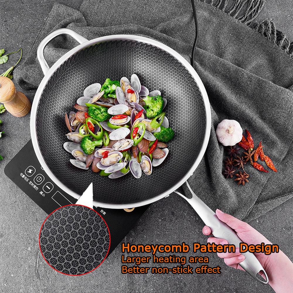 32Cm Stainless Steel Non-Stick Stir Fry Cooking Wok Pan With Lid