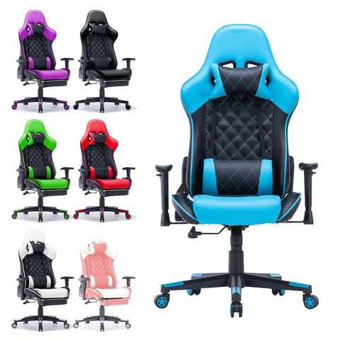 Gaming Chair Ergonomic Racing Chair 165° Reclining Gaming Seat 3D Armrest Footrest Black Blue